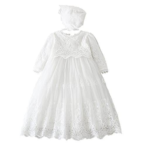 Leideur Vestidos de Bautizo Niñas Largas Blancas Vestidos para Ocasiones Especiales Cumpleaños (3 Meses, Blanca 1)