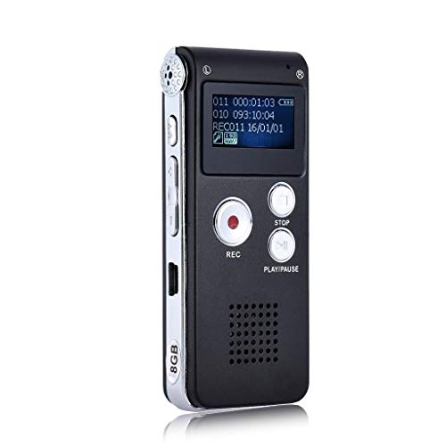 Grabadora de Voz Digital Estero, 8GB Portátil Grabación de 3D Sonido USB Recorder Recargable con Larga Duración Ligero Reproductor MP3 Micrófono Incorporado Dictáfono