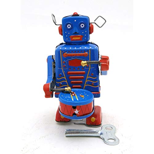 Homoyoyo Robot de tambores de hojalata, viento de dibujos animados de juguete antiguo, robot de cuerda de relojería vintage para niños adultos y niños