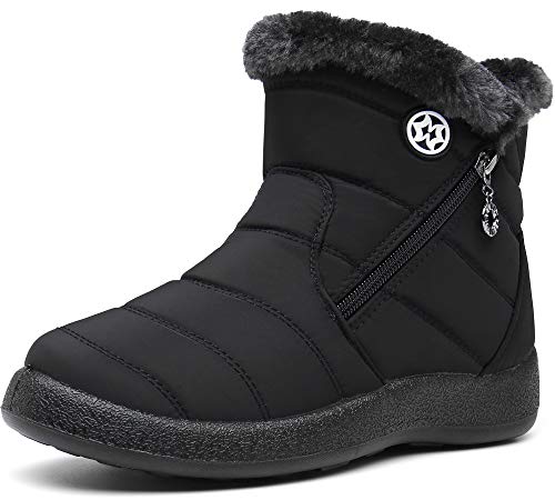 Gaatpot Botas para Mujer Botines de Invierno Forradas con Pelo Botas de Nieve Antideslizante Zapatos Outdoor Ligero Negro 38 EU