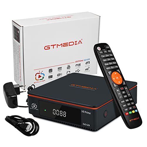 GTMEDIA V9 Prime Receptores de TV por Satélite Full HD 1080P, WiFi Integrado de 2.4G, H265 10bit, Decodificador de Satélite Digital DVB-S/S2/S2X, VCM/ACM/CA Tarjeta/T2-MI, Sat 2 IP/DLNA
