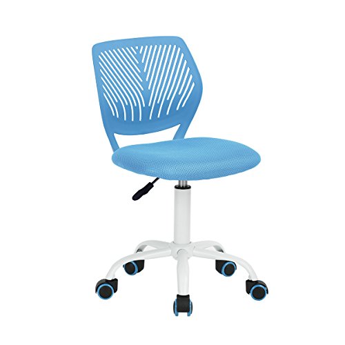 Silla de escritorio, ajustable, de estudio, de ordenador, con asiento de tejido, giratoria, sin brazos, azul