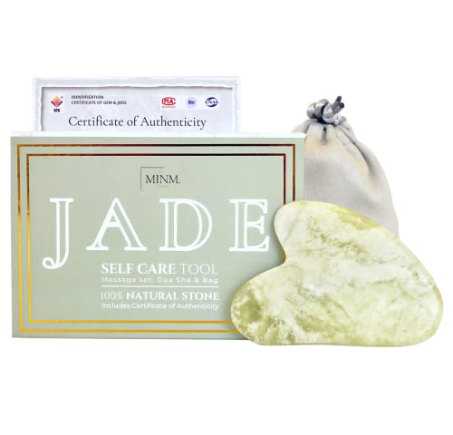 Gua Sha Piedra de Jade | Certificado Auténtico 100% Natural | Masaje Facial | Piedra de masaje | Masajeador cara cuello espalda piernas | Bolsa viaje | Antiarrugas | Antiedad | Reafirmante