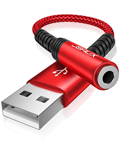 JSAUX Tarjeta De Sonido Externa USB[ Hi-Fi/TRRS/96KHZ@24bit ], Adaptador Jack A USB, USB A 3,5mm Jacks Auriculares, para PS4,Auriculares (estándar CTIA/OMTP),micrófono,computadora portátil, PC-Rojo