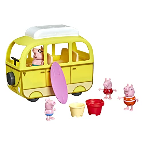 Peppa Pig - Peppa’s Adventures - A la Playa con Peppa - Vehículo de Juguete con 4 Figuras, 5 Accesorios y Ruedas Que giran - A Partir de 3 años (F3632)