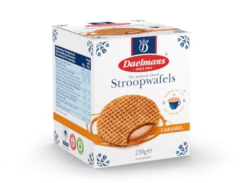 Daelmans Stroopwafels - Waffles de caramelo - 230 gramos por caja cúbica - Auténtico Stroopwafel original holandés