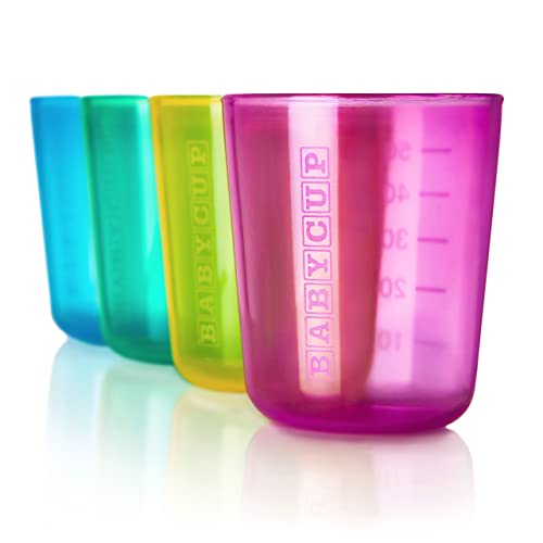 Babycup Primer Vaso - vaso aprendizaje bebe 4m+, Sippy cup abierto graduado y transparente, 100% biodegradable y reciclable, libre de BPA, capacidad de 50ml, set de 4, (multi)