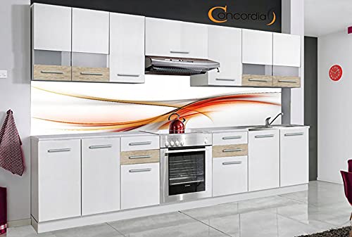 Hucoco IONA - Cocina Lineal Completa L 3 m - 9 pzs + Encimera INCLUIDA - Conjunto de Mueble de Cocina - Conjunto de Cocina