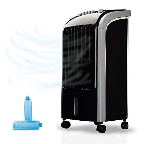 NEWTECK-Climatizador Evaporativo Portátil Wind Pure: Refresca, Ventila y Humidifica. Climatizador Portátil Frío (4L) con 3 Velocidades, Oscilación 120º y Filtro Antibacterias. Incluye 2 packs de hielo