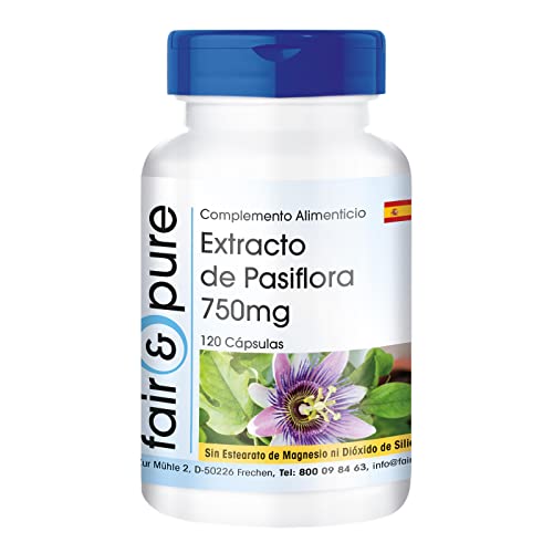 Fair & Pure® - Pasiflora 750mg - Extracto de Passiflora Incarnata - Vegano - Alta pureza - 120 Cápsulas