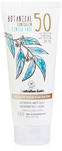 Australian Gold - Crema facial con color botánico SPF 50 - Negro medio/tostado 89 ml (paquete de 1)