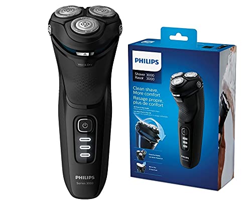 Philips Serie 3000 S3233/52 - Afeitadora eléctrica, cabezales pivotantes y flexibles 5D, cortapatillas desplegable para bigote y patillas, seco o húmedo, 60 min de afeitado, incluye funda de viaje