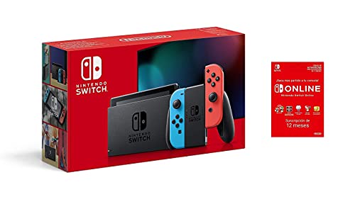Nintendo Switch - Consola Estándar, Color Azul Neón/Rojo Neón Switch Online - 12 Meses (Código de Descarga)