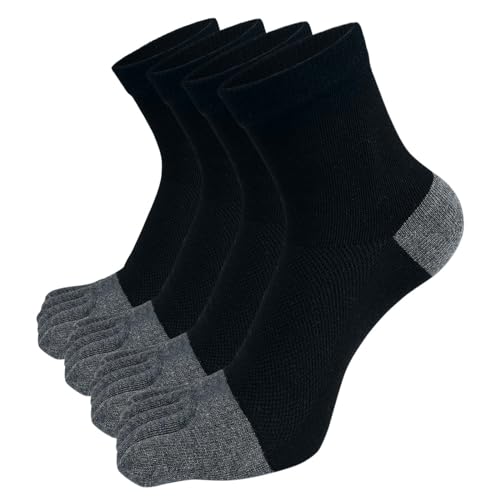 PUTUO Calcetines Dedos Separados Hombres: Calcetines 5 Dedo de Algodón para Running Deportes Correr Cinco Calcetines del dedo del pie 43-46 negro 4 pares