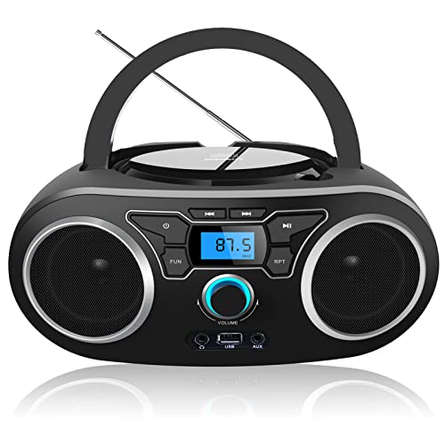Radio CD Reproductor de CD portátil CD MP3 con Bluetooth,CD/CD-R, USB, Radio FM, Entrada Auxiliar,Sistema estéreo CD Boom Box