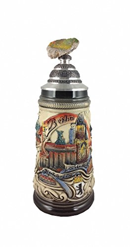Zöller & Born Jarra de Cerveza Alemana Panorama de Berlin, Pieza del Muro sobre Tapa de estaño, Jarra 0,5 litros ZO 1744-9013