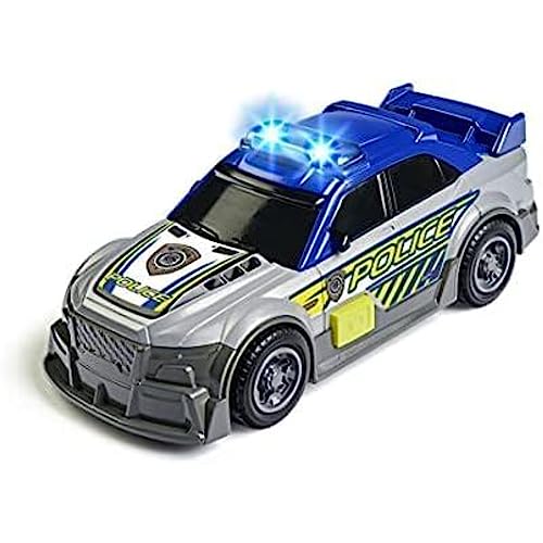Dickie Toys Coche de policía con Ruedas giratorias, Efectos de luz y Sonido, para niños a Partir de 3 años, Color Azul