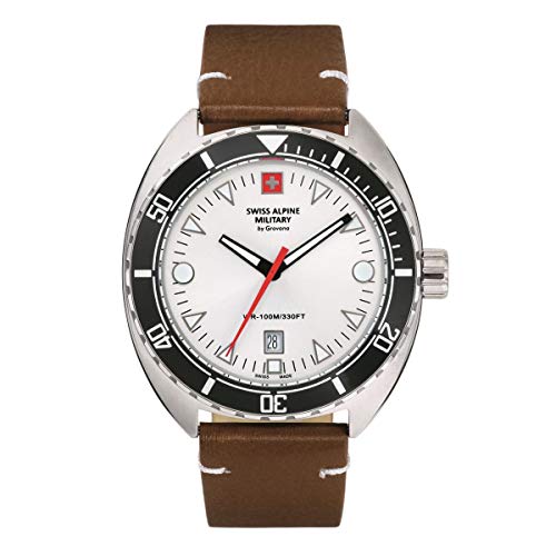Swiss Alpine Military 7066.1 - Reloj analógico para hombre (cuarzo, piel), Marrón/Plata/Blanco - 1532sam, Correa