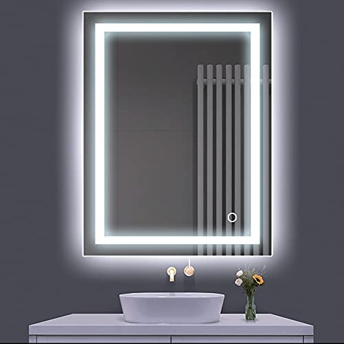 Turefans Espejo baño, Espejo baño con luz, Interruptor táctil, 22W, Esquinas Redondeadas, Impermeable, LED Blanco frío, 50 * 70cm