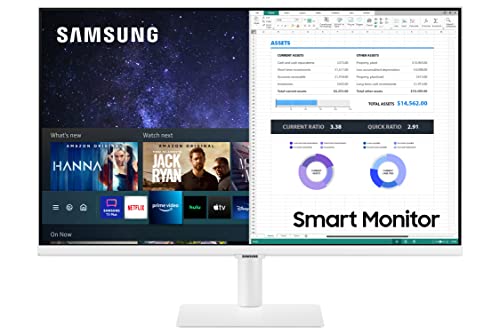 Samsung LS27AM503NUXEN - Monitor Samsung Smart M5 de 27'' Full HD, Blanco,1920x1080, Altavoces, Conectividad Móvil, Mando a Distancia y Aplicaciones de Smart TV (Netflix, Prime TV, Youtube)