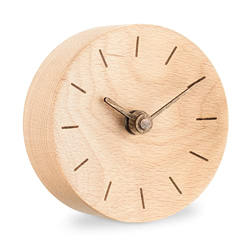 Navaris Reloj de Mesa analógico - Reloj clásico de Madera 11 CM - Decorativo para sobremesa mesilla de Noche salón - Diseño silencioso sin Ruido