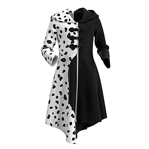 OBEEII 101 Dalmatiens Cruella De Vil Disfraz Niña Vestido Abrigo para Halloween Cosplay Fiesta de Cumpleaños Dress Up Disfraz, Cruella02, 7-8 Años