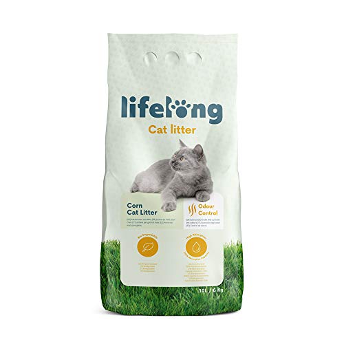 Marca Amazon - Lifelong Arena Aglomerante de maíz para gatos, Sin fragancia, 10L (Paquete de 1)