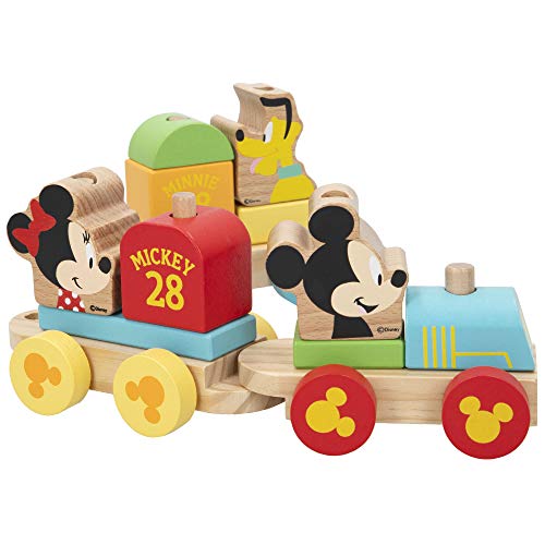 Disney 48702 - Tren madera Mickey y Minnie, WOOMAX, Formas encajables, Trenecitos de juguete, Juguetes educativos, Juego de locomotora con vagones, A partir de 18 meses, Regalos infantiles