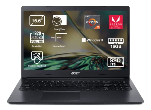 Acer Aspire 3 A315-23 - Ordenador Portátil 15.6” Full HD LED, Laptop (‎AMD Ryzen 5 3500U, 16 GB RAM, 1 TB SSD, AMD Radeon Vega 8, Windows 11 Home), PC Portátil Color Negro - Teclado QWERTY Español