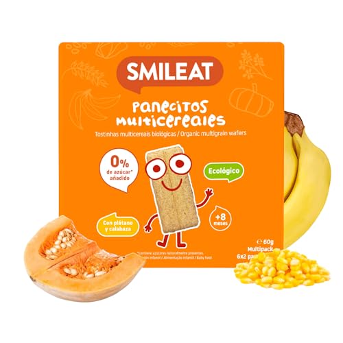 Smileat - Panecitos Multicereales Ecológicos, Ingredientes Naturales, Snacks y Meriendas, Para Bebés a Partir de los 6 Meses, 60g