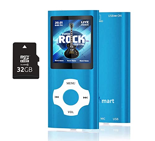 32GB Reproductor MP3 Portátil, MP3 con Pantalla de 1,8 Pulgadas LCD, HiFi MP3 Player Portátil sin Pérdida, E-Book, Radio FM, Grabadora de Voz, Auriculares Incluidos, Azul Oscuro