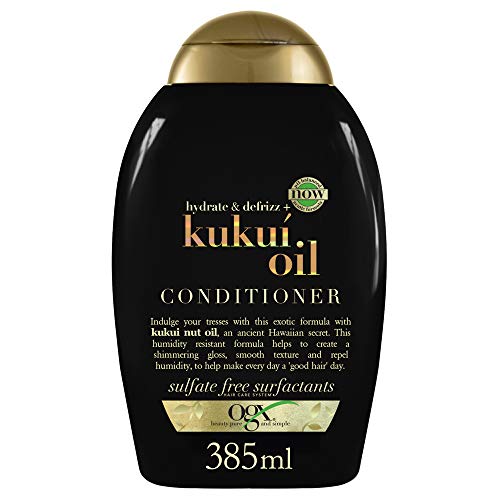 OGX Hydrate & Defrizz + Kukuí Oil Conditioner (385 ml), acondicionador con aceite de kukuí, sin sulfatos ni parabenos, acondicionador hidratante antihumedad y antiencrespamiento