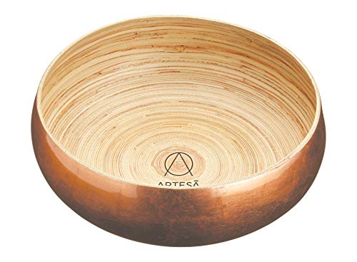 Artesa Cuenco para Servir de Madera de Bambú con Acabado en Cobre con Laterales Elevados, 26 cm, Bambú /Lacado de Cobre