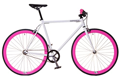 Kamikaze Bicicleta Fixie Blanca Rosa (L)