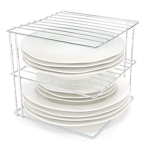 simplywire - Estantes para platos - Organizador de armarios de cocina - Diseño cuadrado de 3 niveles - Cromado