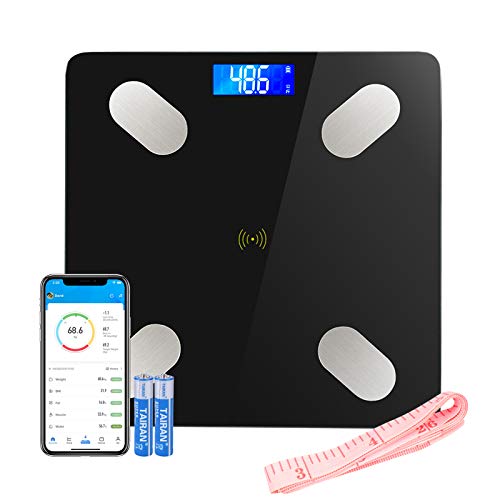 Bascula de Baño Bluetooth LIFE-LXC - Bascula Inteligente App ultrafina para medir la grasa corporal y muscular Analizador con% de grasa corporal, IMC, edad, peso y altura bascula -180kg/400lb
