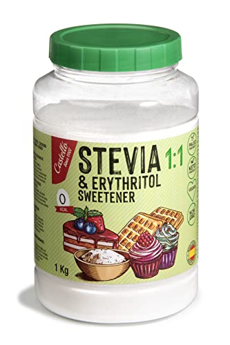 Edulcorante Stevia + Eritritol 1:1 | 1g = 1g de azúcar | Sustituto del Azúcar 100% Natural - 0 Calorías - 0 Índice Glucémico - Keto y Paleo - 0 Carbohidratos - No OGM - Castello since 1907-1 kg