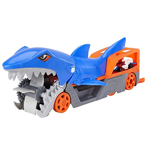 Hot Wheels Tiburón mastica coches, guarda y transporta hasta 5 coches de juguete die-casts (Mattel GVG36)