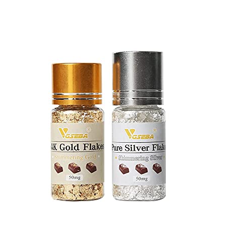VGSEBA - Copos de oro comestibles auténticos para decoración de tartas, postres de chocolate, salud y spa, 2x50 mg