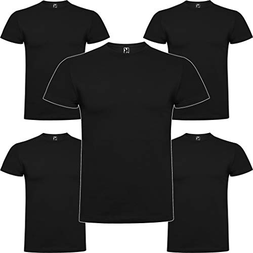 Pack 5 | Camiseta Hombre Manga Corta | Algodón Peinado | Cuello Redondo | Punto Liso (Negro, L)