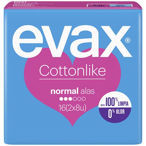 Evax Cottonlike Compresas Normal Plus Con Alas, 16 Unidades, 100% Limpia, 0% Olor
