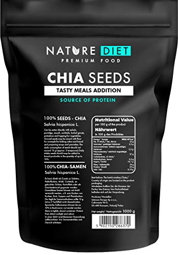 Nature Diet- Semillas de chía 2x 1000 g | Salvia Hispanica | Alto en Omega-3 | Fuente de fibra