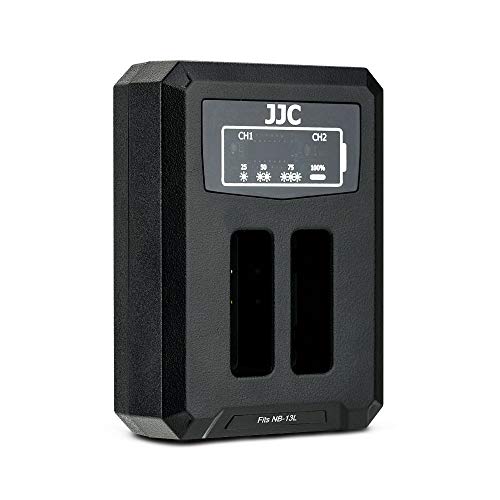 JJC Cargador de Batería Dual USB para Canon PowerShot G1X Mark III, G5X, G7X, G7 X Mark II, G9X, G9X Mark II, SX740 HS, SX730 HS, SX720 HS, SX620 HS Cámaras Reemplaza Canon NB-13L