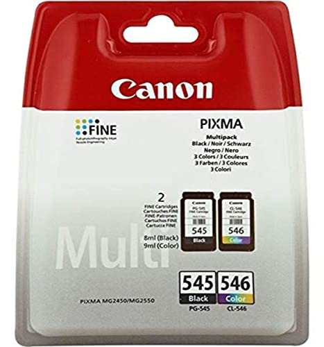 Canon PG-545 CL-546 Cartucho Multipack de Tinta Original Negro y Tricolor para Impresora de Inyección de Tinta Pixma, Standard