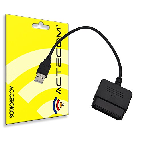 actecom® Adaptador para Mando Simple Negro PS1 PS2 a PS3 / PC A USB