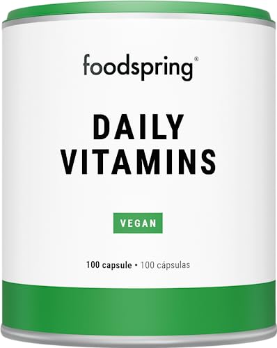 foodspring Daily Vitamins, 100 cápsulas, Suplemento multivitamínico con la dosis diaria requerida de vitaminas D, C, B12