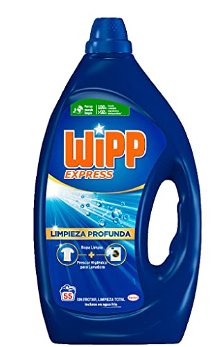 Wipp Express Limpieza Profunda, 55 lavados, detergente líquido quitamanchas, detergente para lavadora concentrado para coladas higiénicamente limpias, versión antigua