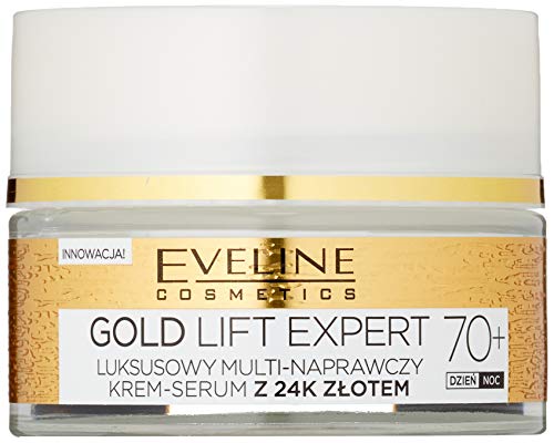 Eveline Cosmetics Gold Lift Expert - Crema reafirmante para día y noche 70+ con oro de 24 quilates, 50 ml