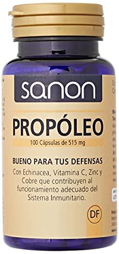 SANON Propóleo Con Echinacea, Vitamina C, Zinc Y Cobre -100 Cápsulas 515mg, color Azul