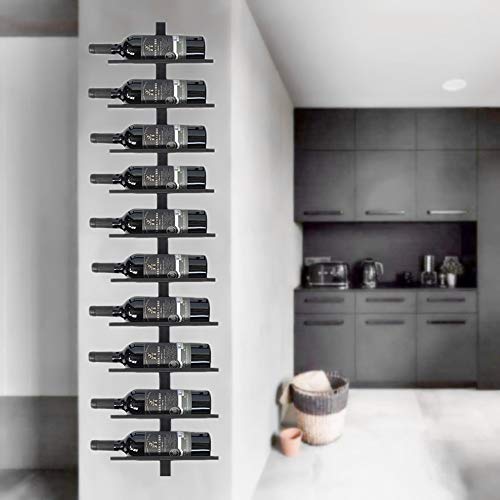 Catalpa Blume Botellero de metal negro montaje en pared para 10 botellas